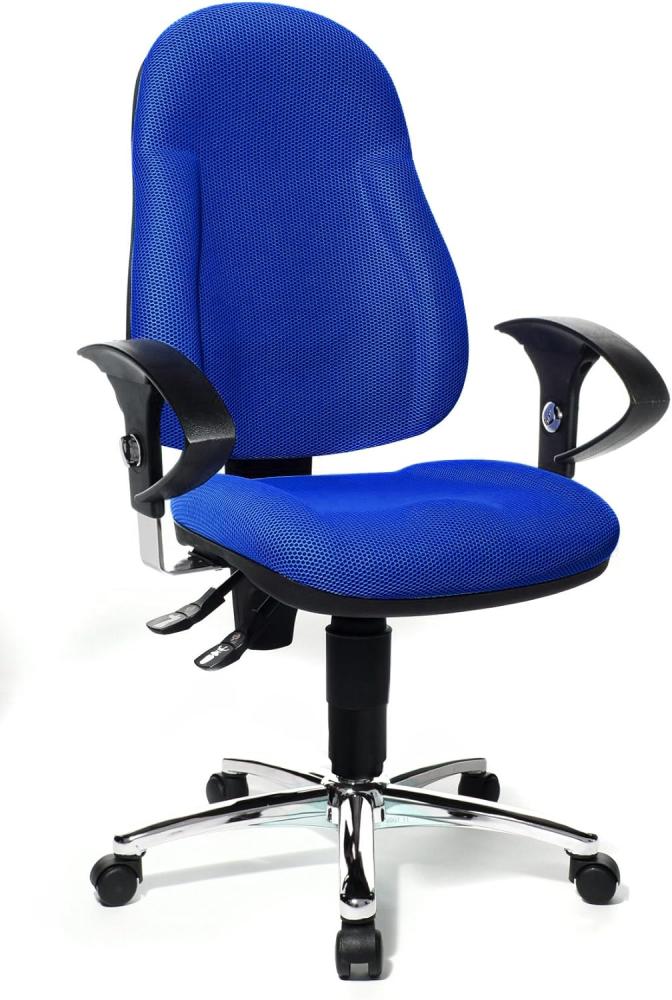 Topstar Wellpoint 10 Deluxe, ergonomischer Bürostuhl, Schreibtischstuhl, Muldensitz, inkl. höhenverstellbare Armlehnen, Stoffbezug blau Bild 1