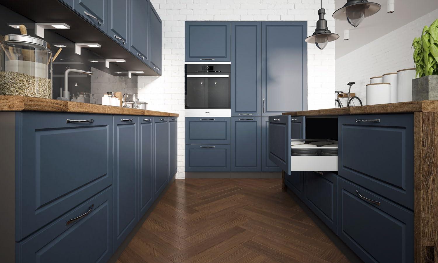 U-Form Küchenzeile Pescara Winkelküche 260x160x180cm grau Front stahlblau matt lackiert Bild 1