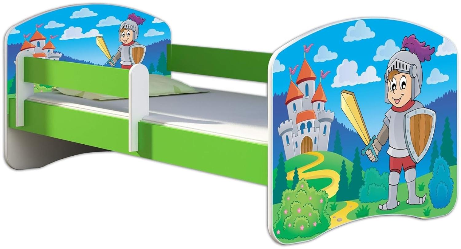 ACMA Kinderbett Jugendbett mit Einer Schublade und Matratze Grün mit Rausfallschutz Lattenrost II 140x70 160x80 180x80 (32 Ritter, 140x70) Bild 1