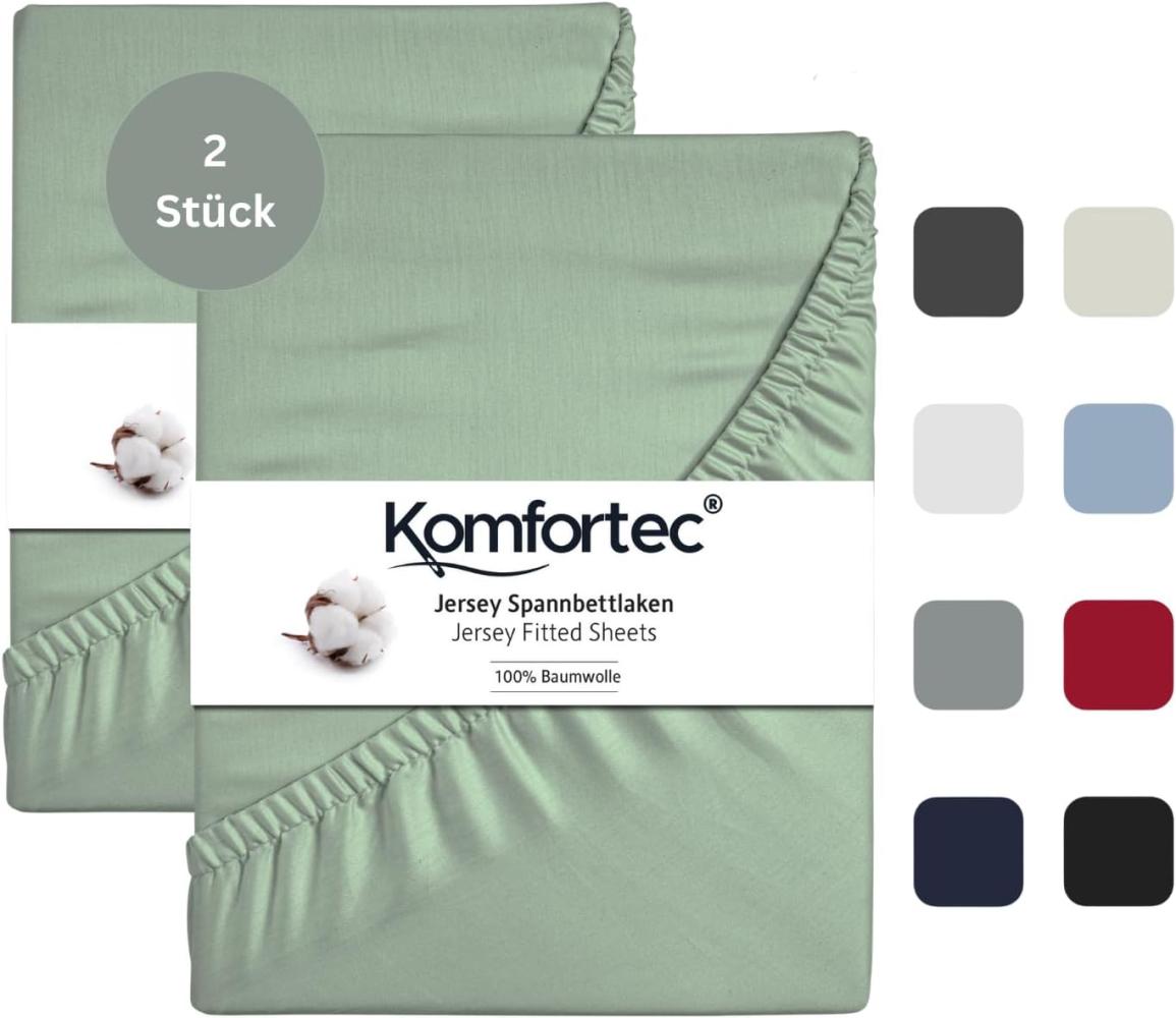 Komfortec 2er Pack Jersey Spannbettlaken 90x200 cm, 100% Baumwolle, Doppelpack Spannbettuch, Grün Bild 1