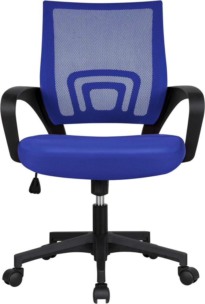 Yaheetech Bürostuhl Ergonomisch, Schreibtischstuhl mit Netzbespannung und Armlehnen, Drehstuhl aus Mesh, Chefsessel Wippfunktion, Höhenverstellbar Rückenschonend bis 136kg Belastbar, Blau Bild 1