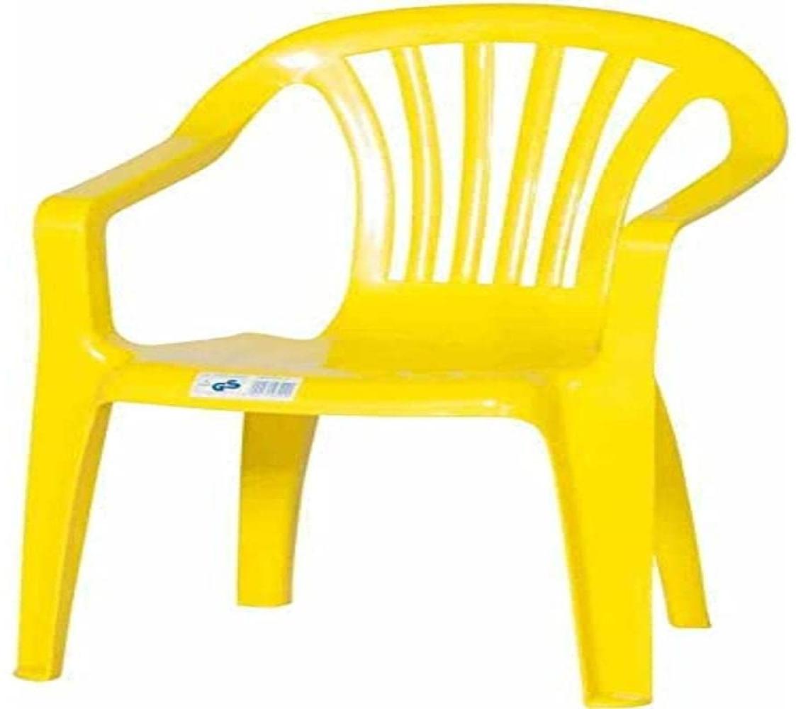 KHG Kinderstuhl mit Armlehne Gelb, Gartenstuhl, Sessel für Kinder mit 27 cm Sitzhöhe | aus Kunststoff stapelbar, kippsicher, wetterbeständig | Sitzgelegenheit für Innen- und Außenbereich Bild 1