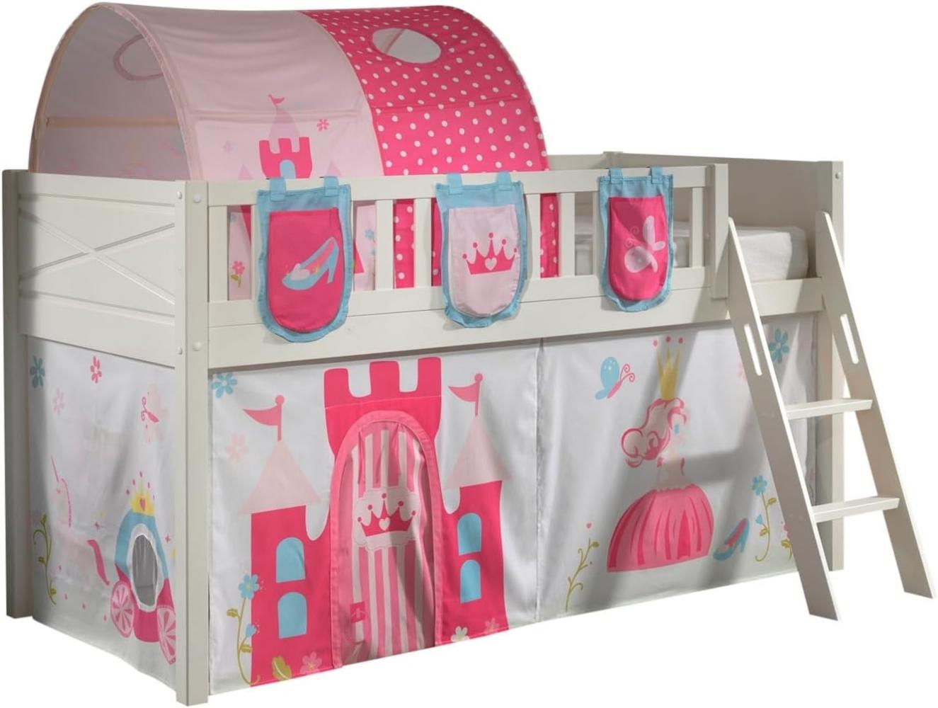 SCOTT Spielbett, LF 90 x 200 cm, mit Rolllattenrost, Leiter und Textilset Vorhang, Tunnel und 3 Taschen "Princess" Bild 1