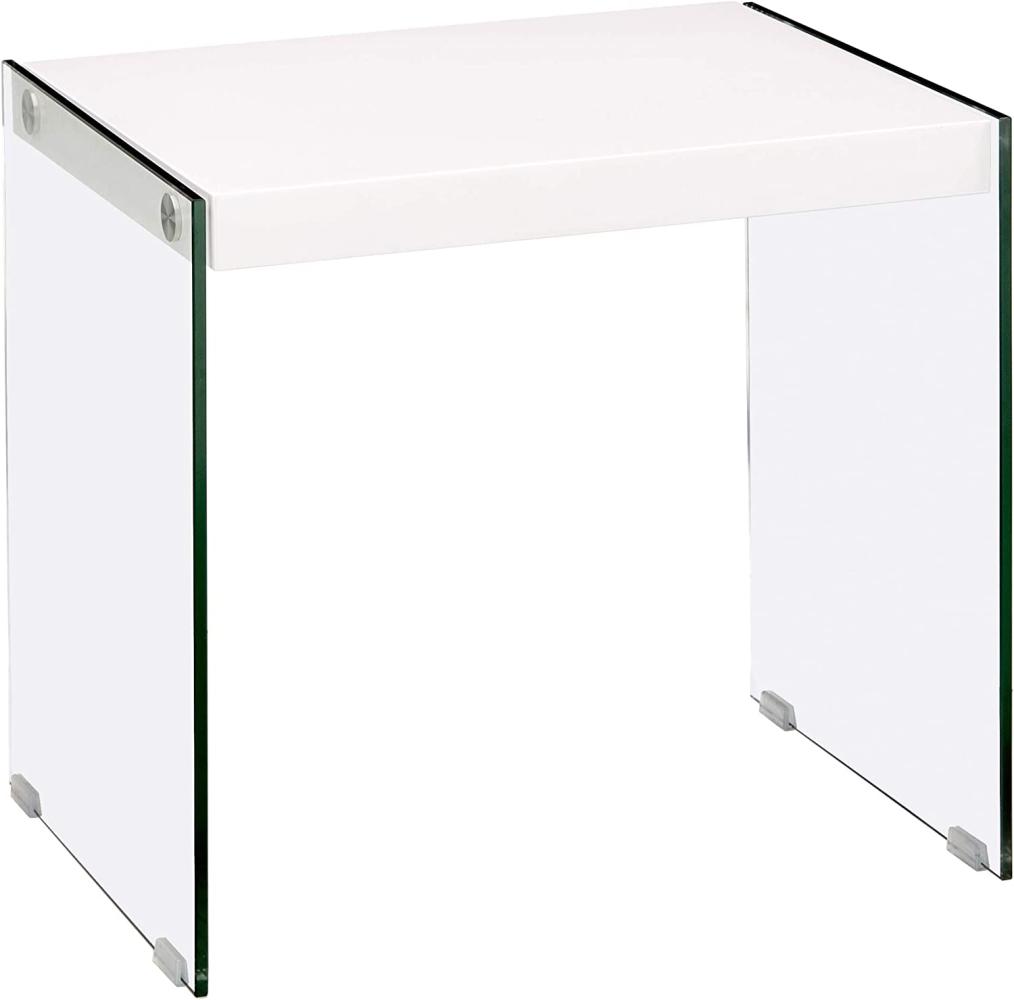 Beistelltisch Weiß/ Glas, Wangengestell, ca. 46x43x35cm Bild 1