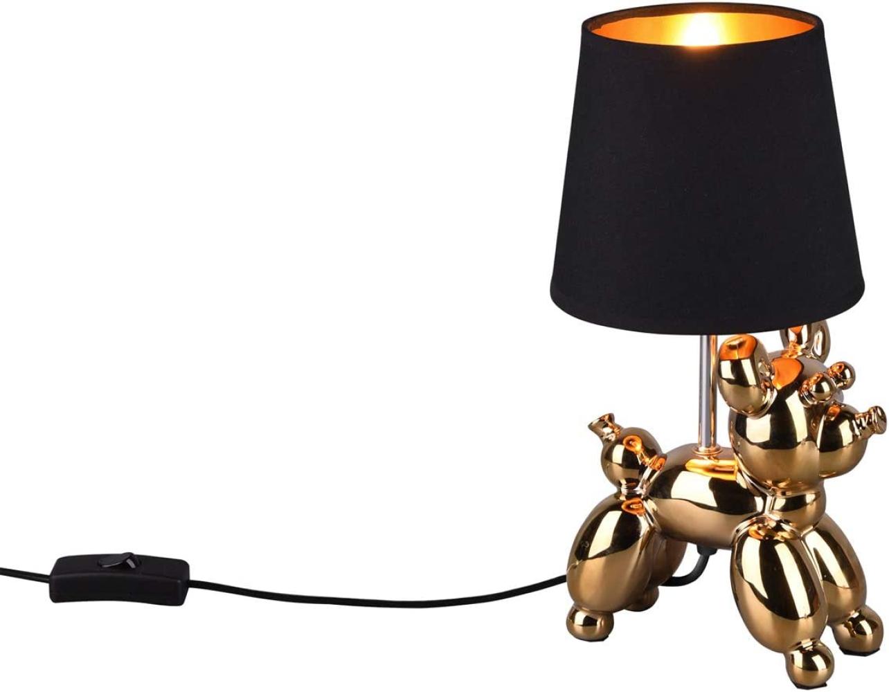 Coole LED Tischleuchte Keramik Hund Gold mit Stoffschirm in Schwarz Höhe 33cm Bild 1