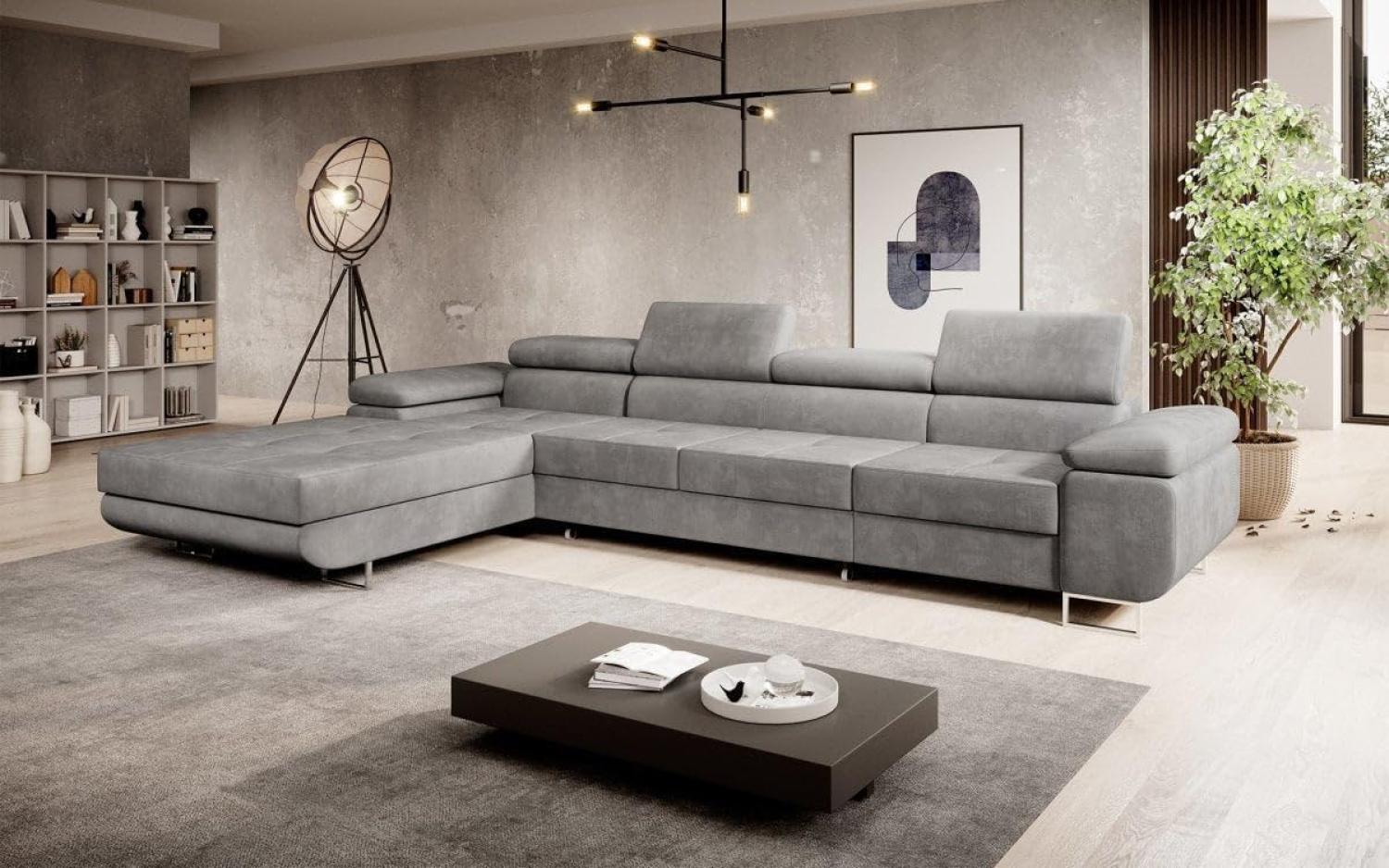 Designer Sofa Calvera Maxi mit Schlaf- und Klappfunktion (Samt) Grau Links Bild 1