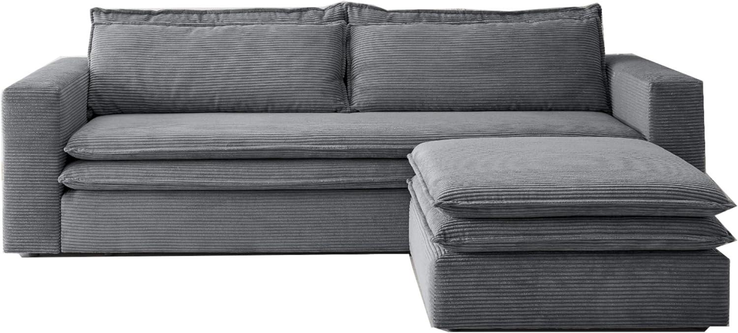 Sofa 3-Sitzer Pesaro in grau Cord Schlafsofa Set inkl. Hocker Bild 1