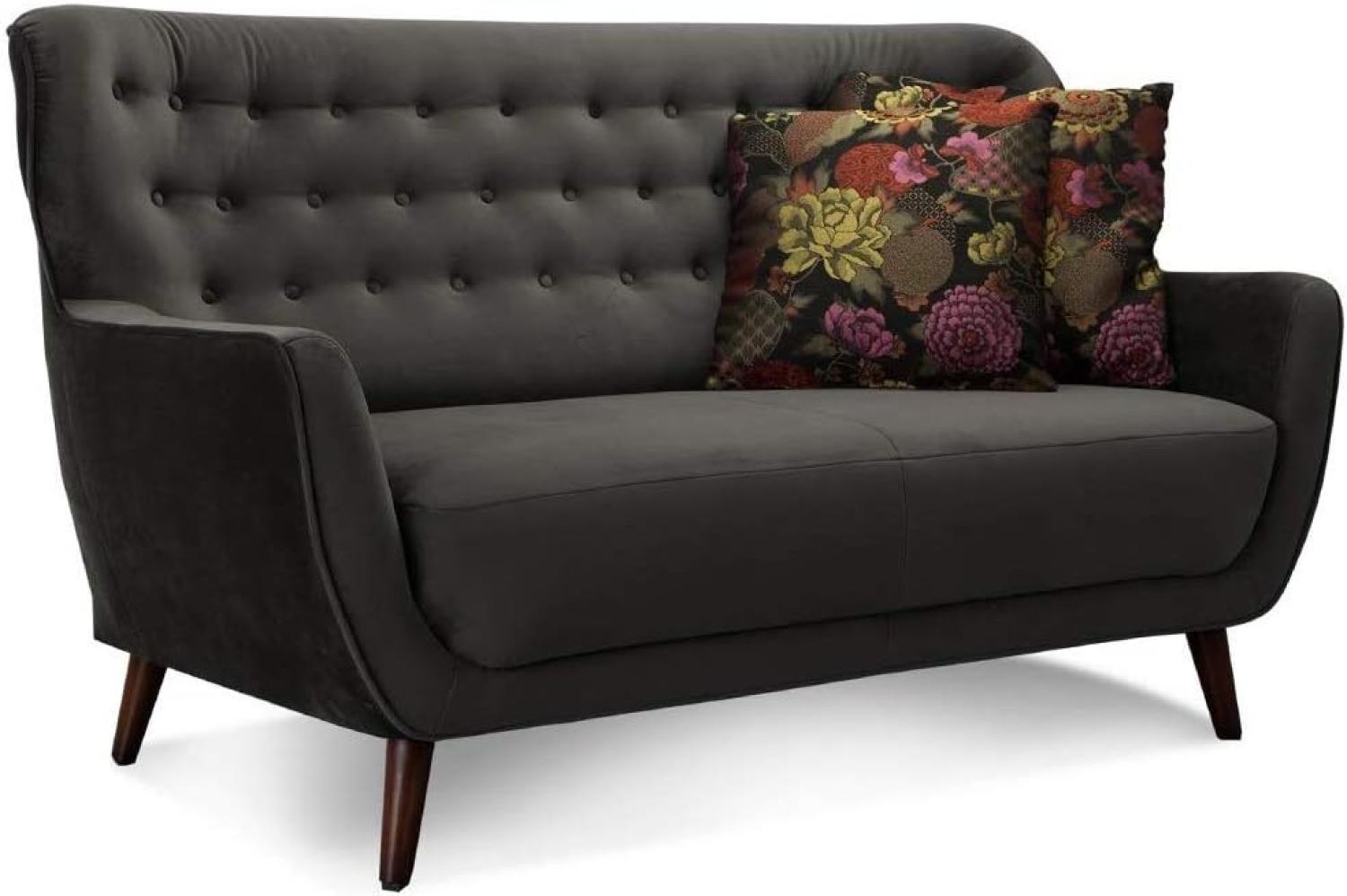 CAVADORE 2-Sitzer-Sofa Abby / Retro-Couch mit Samtbezug und Knopfheftung / 153 x 89 x 88 / Samtoptik, grau Bild 1