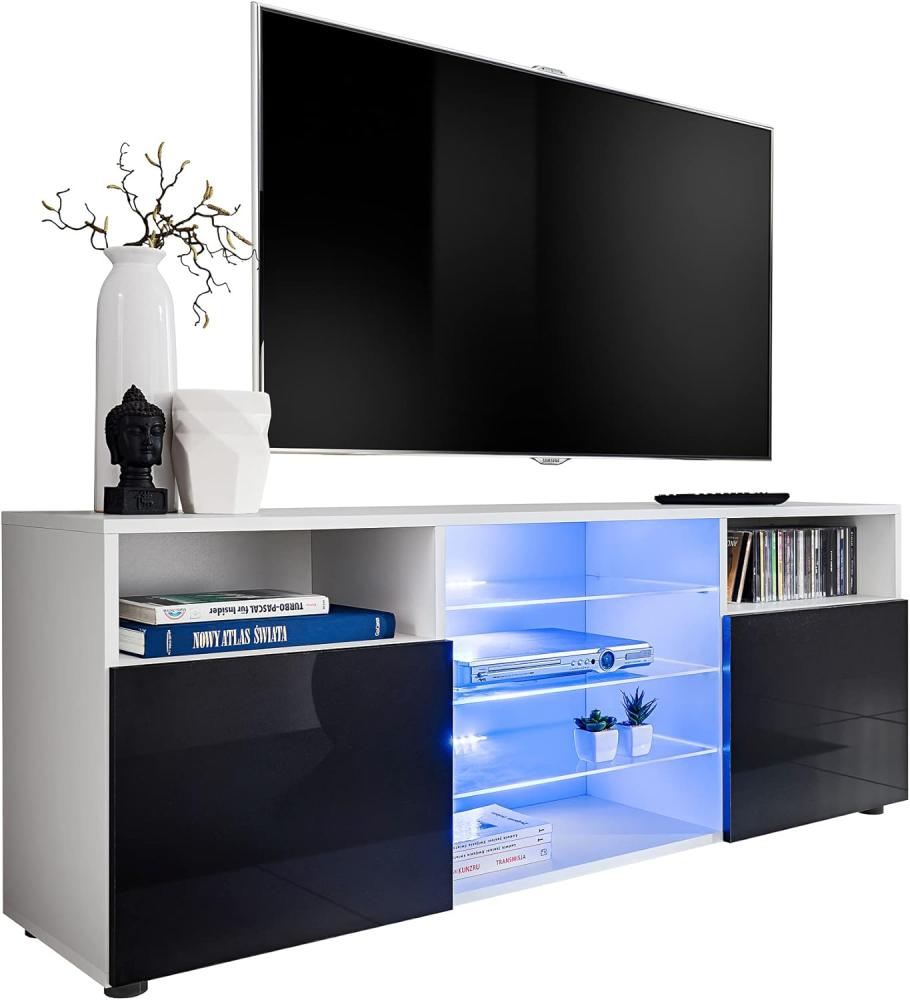 Generic ExtremeFurniture T38 TV Lowboard, Karkasse in Weiß Matt/Front in Schwarz Hochglanz mit LED in Blau Bild 1