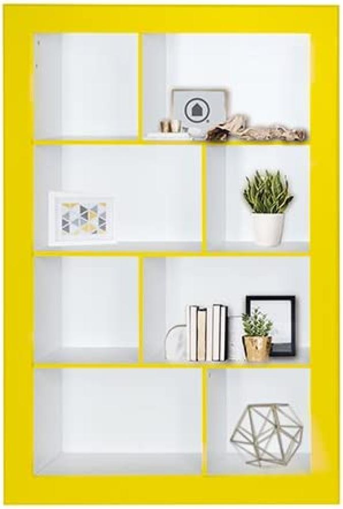 Frame - Bücherregal, Regal, Büroregal mit vielen Fächern in asymmetrischer Anordnung und farbigen Rahmen und Kanten: 8 Fächer / Gelb Bild 1