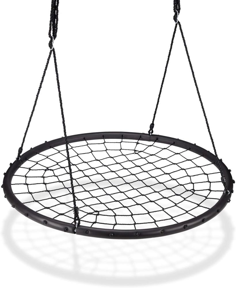 Relaxdays Nestschaukel mit Netz, Ø120cm, Garten Tellerschaukel für Kinder u. Erwachsene, bis 150kg, verstellbar, schwarz Bild 1