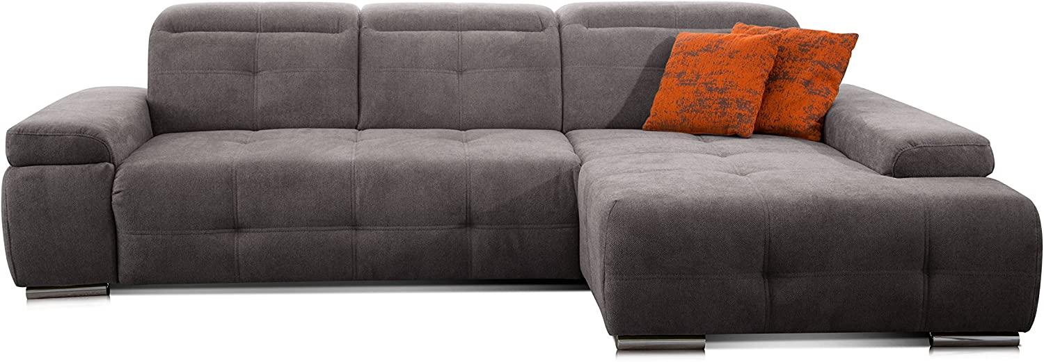 CAVADORE Schlafsofa Mistrel mit Longchair XL rechts / Große Eck-Couch im modernen Design / Mit Bettfunktion / Inkl. verstellbare Kopfteile / Wellenunterfederung / 273 x 77 x 173 / Kati Fango Bild 1