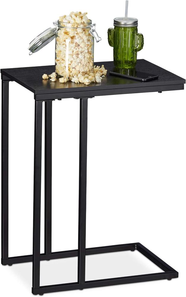 Relaxdays Beistelltisch, eckiger Seitentisch in C-Form, für Couch & Bett, Metall & Holz, HBT: 59,5 x 30 x 45 cm, schwarz Bild 1