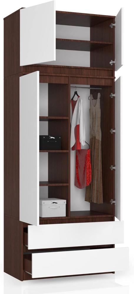 BDW Kleiderschrank 4 Türen, 4 Einlegeböden, Kleiderbügel, 2 Schubladen Kleiderschrank für das Schlafzimmer Wohnzimmer Diele 234x90x51cm (Venga/Weiß) Bild 1
