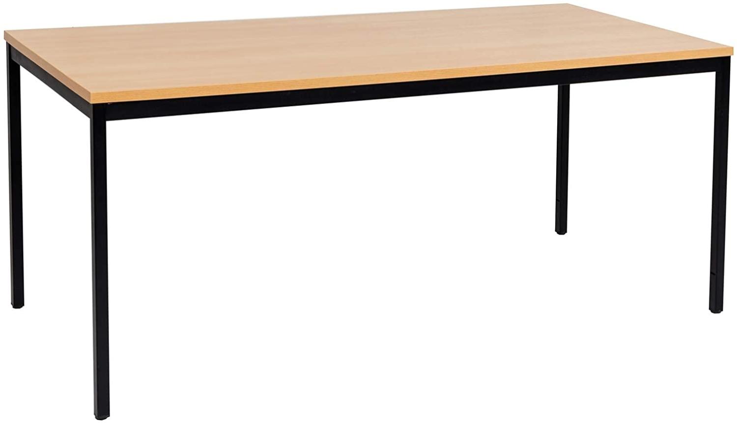 Furni24 Rechteckiger Universaltisch mit laminierter Platte Buche 180x80x75 cm, Metallgestell und niveauausgleichs Füßen, ideal im Homeoffice als Schreibtisch, Konferenztisch, Computertisch, Esstisch Bild 1