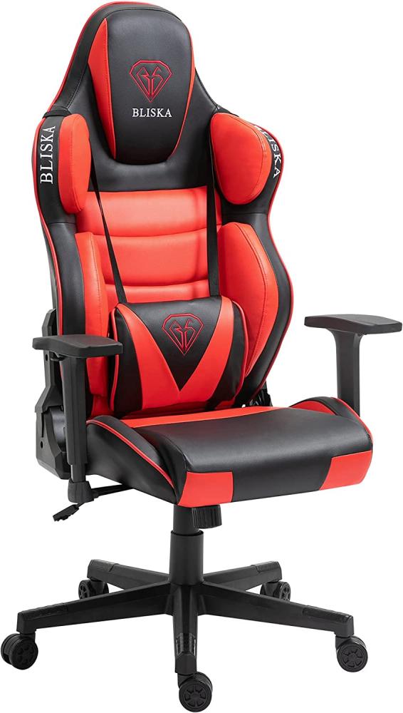 Gaming Stuhl Chair Racing Chefsessel mit Sportsitz und ergonomsichen 4D-Armlehnen Schwarz / Rot ohne Fußstütze Bild 1