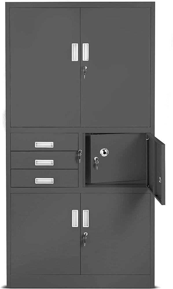 Büroschrank C018S II Aktenschrank Tresor Schubladen Geheimfach Stahlblech 185 cm x 90 cm x 40 cm (H x B x T) (anthrazit/anthrazit) Bild 1