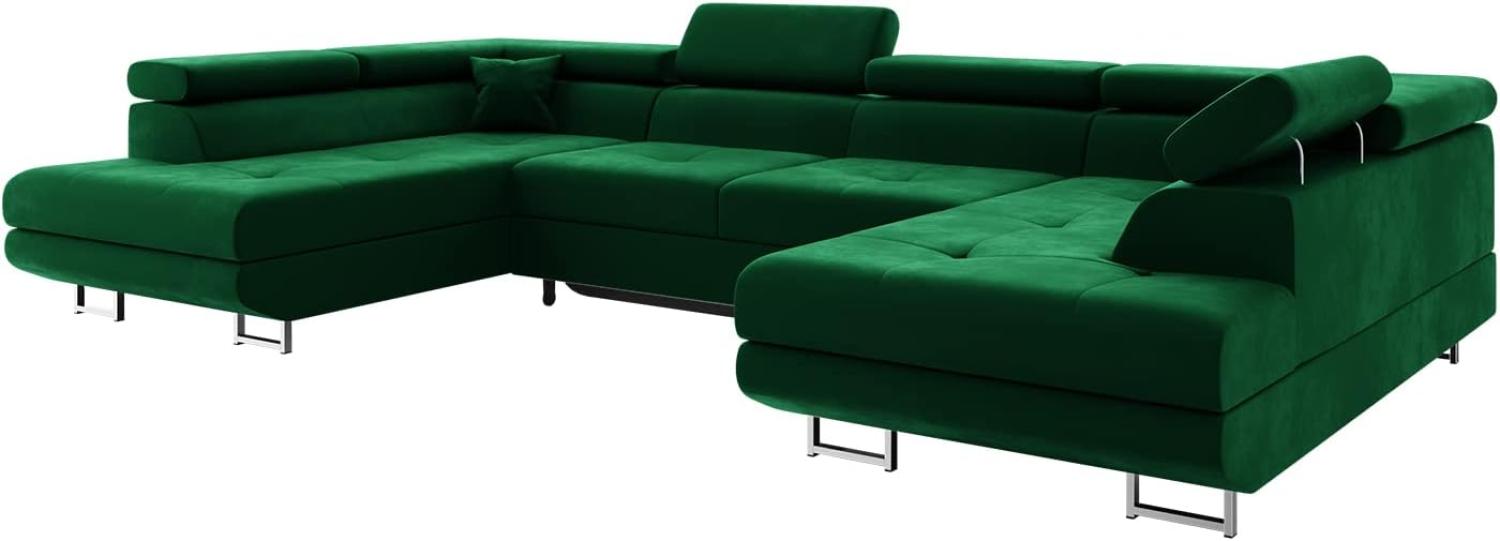MEBLINI Schlafcouch mit Bettkasten - CARL - 338x203x55cm - Grau Samt - Ecksofa mit Schlaffunktion - Sofa mit Relaxfunktion und Kopfstützen - Couch U-Form - Eckcouch - Wohnlandschaft Bild 1