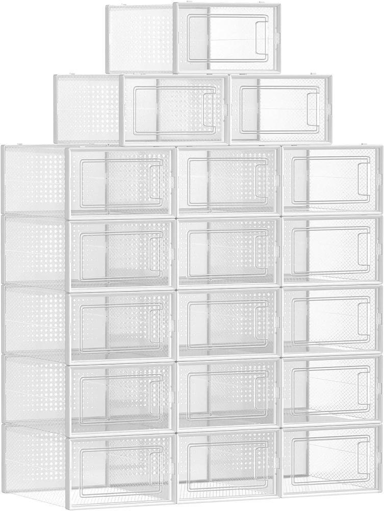 Songmics Schuhboxen, 18er Pack Schuhkartons, faltbar und stapelbar, bis Größe 44, transparent-weiß LSP18SWT Bild 1