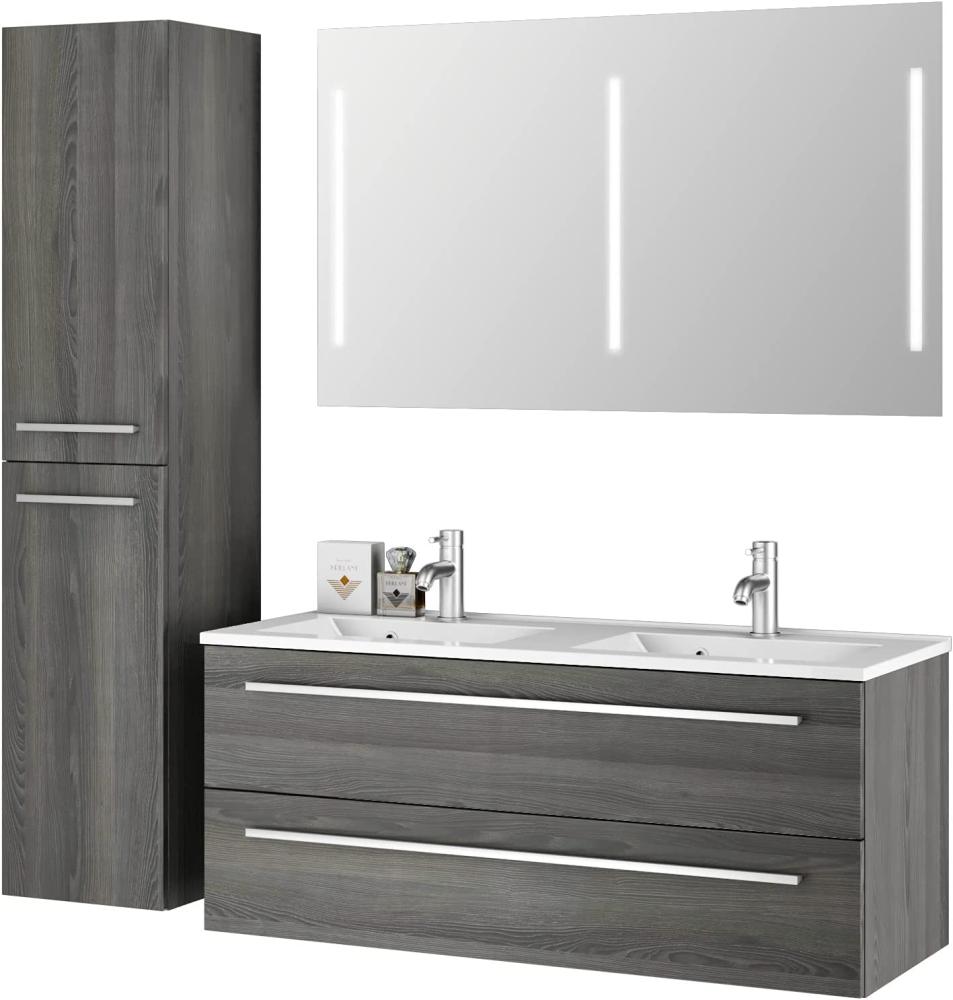 Sieper I Badmöbel Set Libato, Doppelwaschtisch mit Unterschrank 120 x 50 cm, Hochschrank und Badspiegel I Pinie Schwarz Bild 1