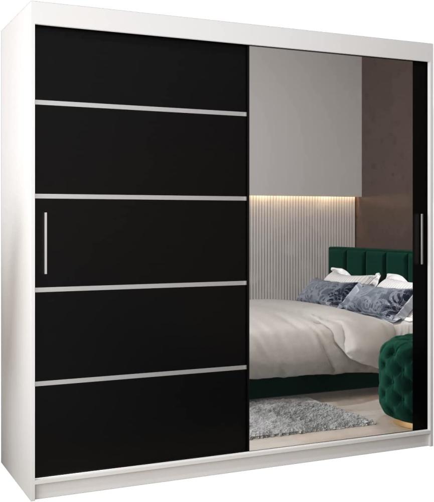 Schwebetürenschrank Verona 2-200 cm mit Spiegel Kleiderschrank mit Kleiderstange und Einlegeboden Schlafzimmer- Wohnzimmerschrank Schiebetüren Modern Design (Weiß + Schwarz) Bild 1