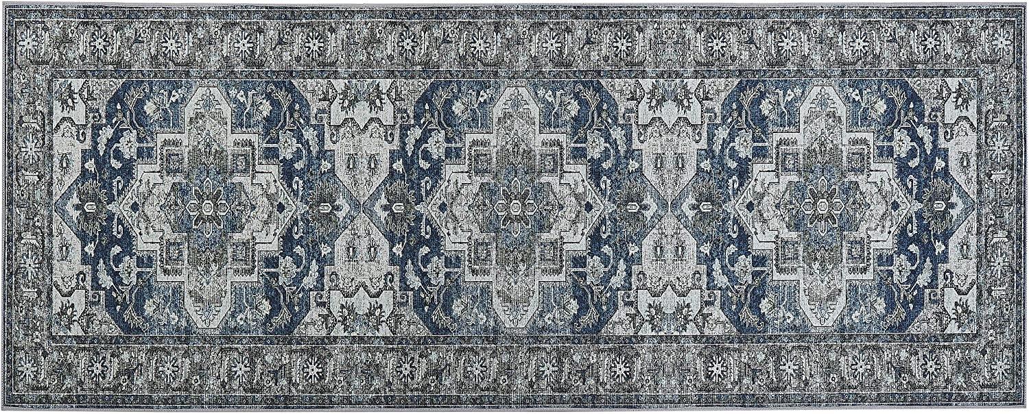 Teppich grau blau 80 x 200 cm orientalisches Muster Kurzflor KOTTAR Bild 1