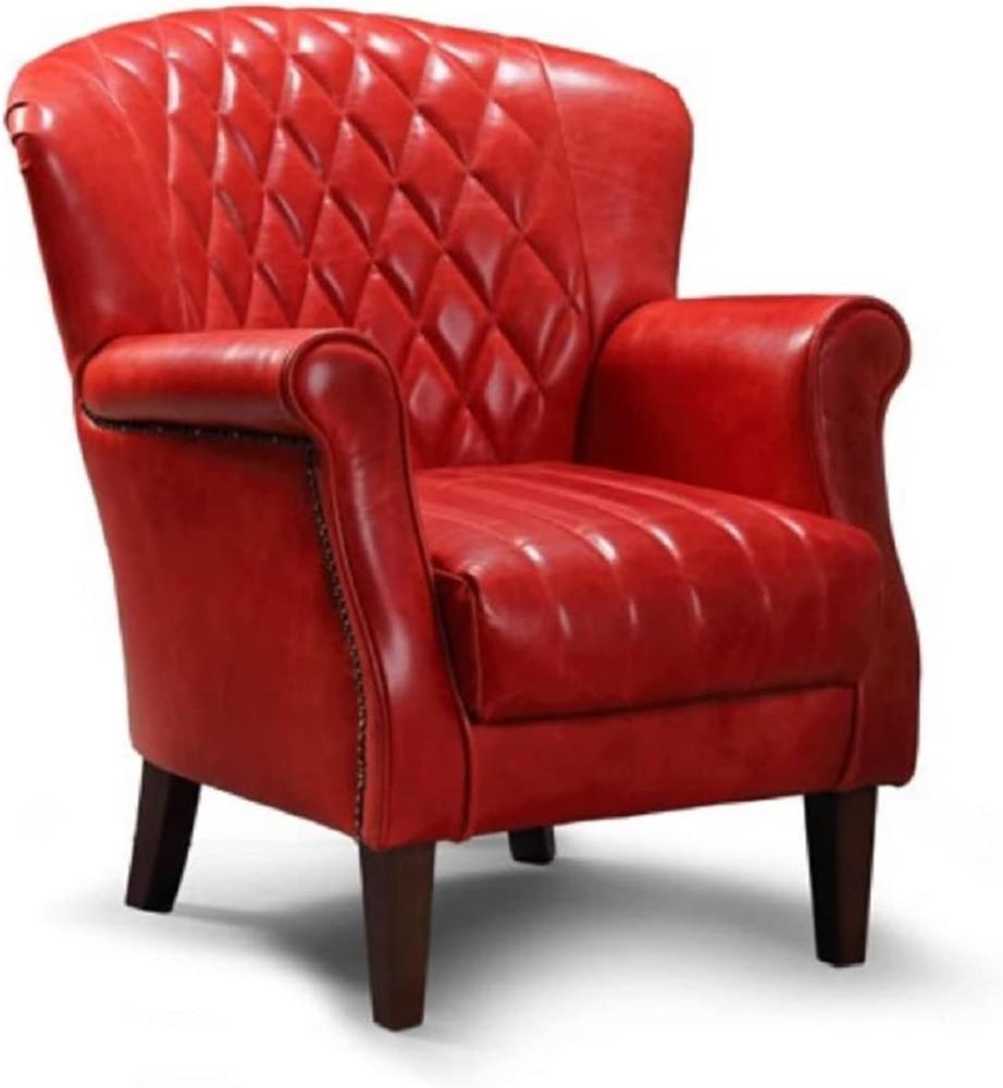 Casa Padrino Luxus Echtleder Sessel Rot / Dunkelbraun 84 x 85 x H. 90 cm - Wohnzimmer Leder Sessel - Echtleder Wohnzimmer Möbel Bild 1