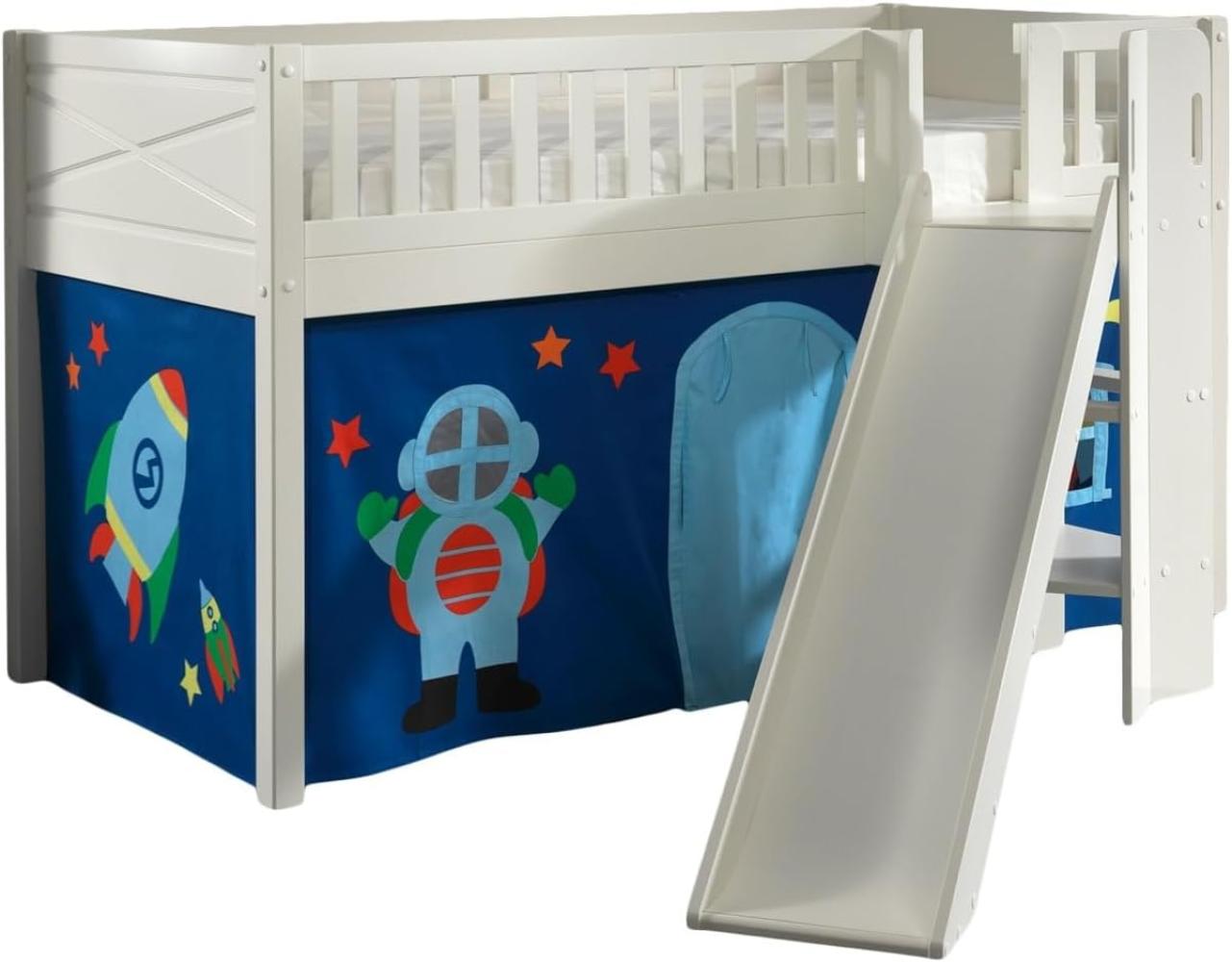 SCOTT Spielbett, LF 90 x 200 cm, mit Rolllattenrost, Rutsche, Leiter und Textilset Vorhang "Astro" Bild 1