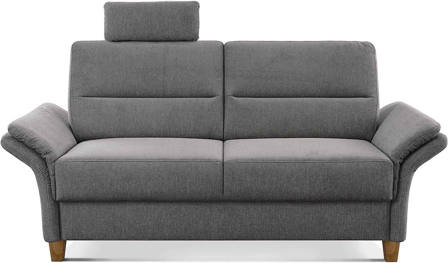 CAVADORE 3-Sitzer Sofa Wyk / 3er Couch im Landhausstil mit Federkern, Kopfstütze + Holzfüßen / 186 x 90 x 89 / Chenille, Grau Bild 1