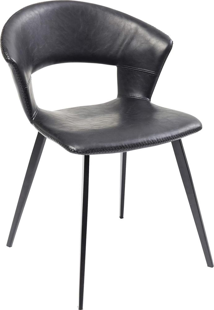 Kare Design Stuhl Reunion, moderner Schwarzer Esszimmerstuhl ohne Armlehnen mit Ziernaht, mit Gebogener Rückenlehne und Metallfüßen, (H/B/T) 77x57x52cm Bild 1