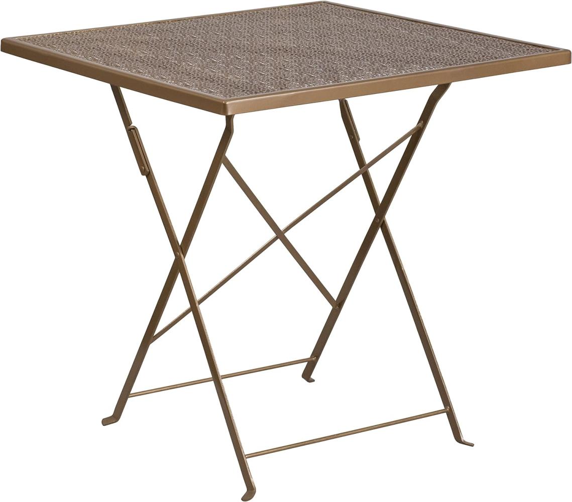 Flash Furniture Oia Commercial Grade 28" Square Indoor-Outdoor Steel Folding Patio Table, Alloy, Gold Bild 1