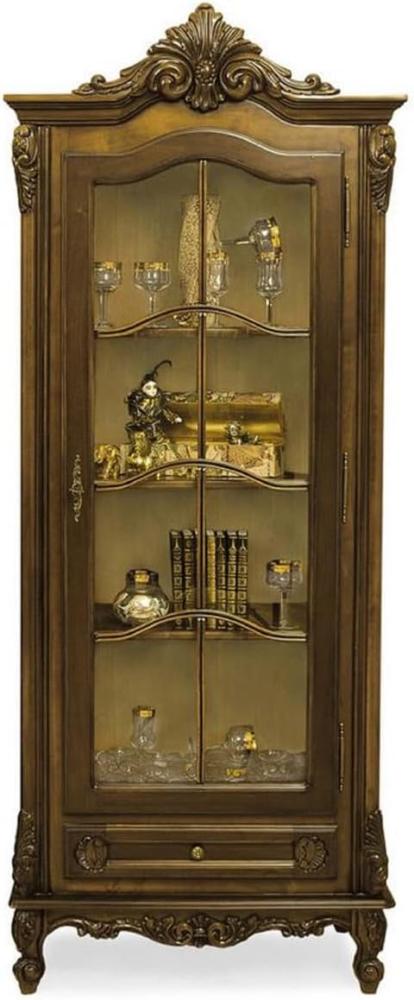 Casa Padrino Luxus Barock Vitrine Braun - Prunkvoller Massivholz Vitrinenschrank mit Glastür und Schublade - Handgefertigte Barock Möbel - Edel & Prunkvoll Bild 1