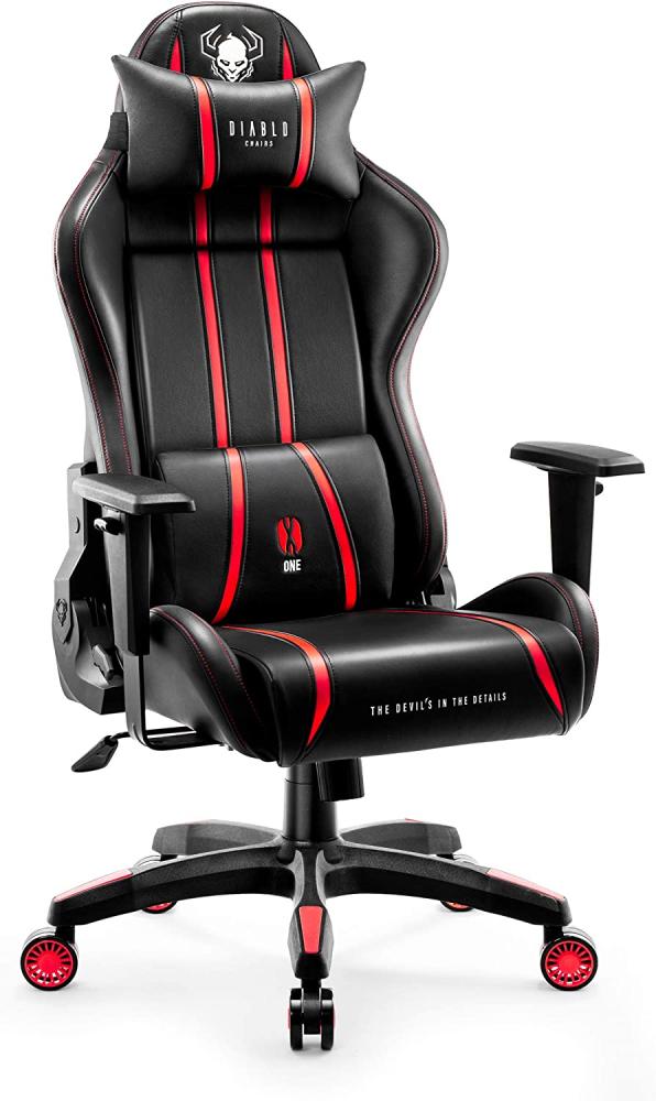 Diablo X-One 2. 0 Gaming Stuhl Gamer Chair Bürostuhl Schreibtischstuhl Verstellbare Armlehnen Ergonomisches Design Nacken/-Lendenkissen Wippfunktion Rot Normal (L) Bild 1