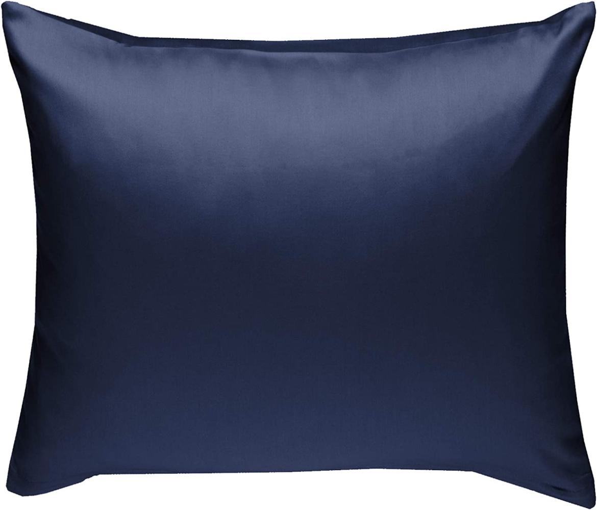 Bettwaesche-mit-Stil Mako-Satin / Baumwollsatin Bettwäsche uni / einfarbig dunkelblau Kissenbezug 40x40 cm Bild 1