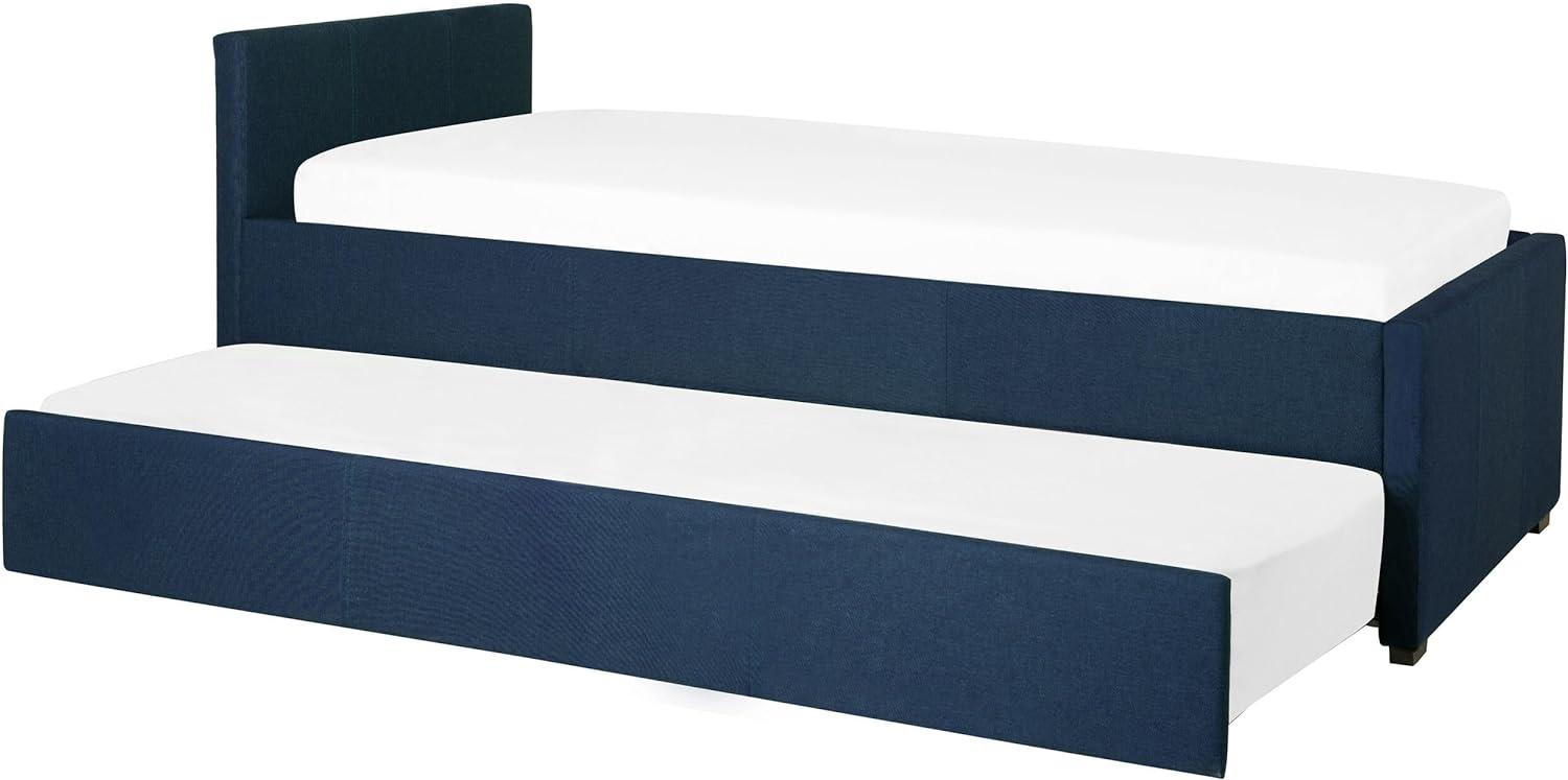 Tagesbett ausziehbar Polsterbezug marineblau Leinenoptik Lattenrost 90 x 200 cm MARMANDE Bild 1