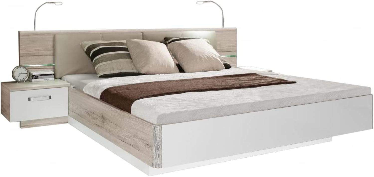 Bettanlage Rondino Doppelbett Bett ohne Fussbank Sandeiche Nb. / Hochglanz Weiß 180x200 cm Bild 1