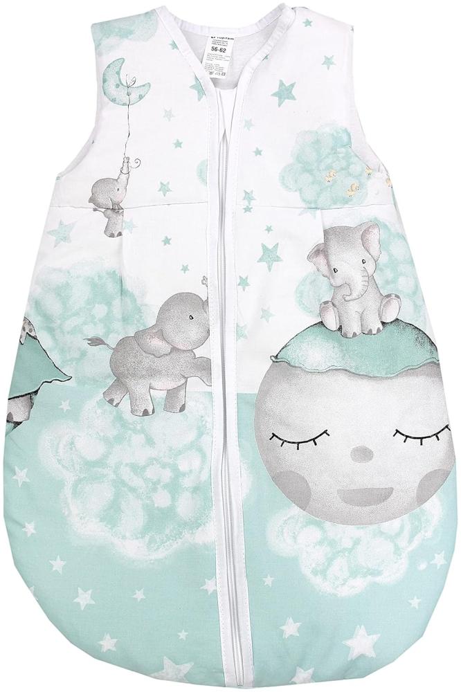 TupTam Baby Ganzjahres Schlafsack Ärmellos Wattiert, Farbe: Mond mit Elefant/Mint, Größe: 56-62 Bild 1