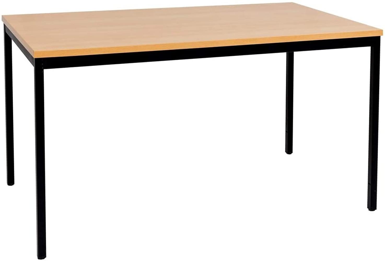 Furni24 Rechteckiger Universaltisch mit laminierter Platte Buche 120x80x75 cm, Metallgestell und niveauausgleichs Füßen, ideal im Homeoffice als Schreibtisch, Konferenztisch, Computertisch, Esstisch Bild 1
