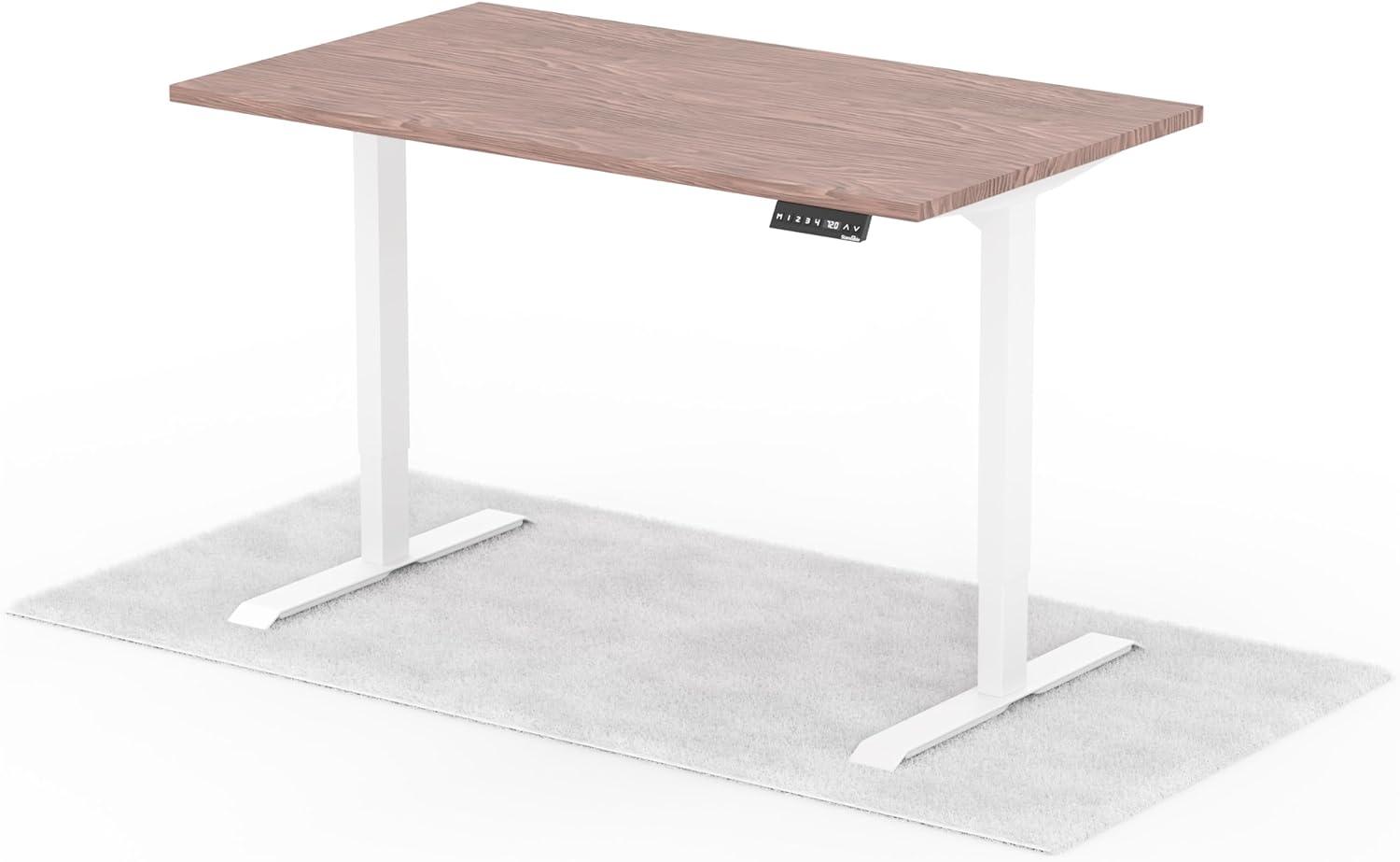 elektrisch höhenverstellbarer Schreibtisch DESK 140 x 80 cm - Gestell Weiss, Platte Walnuss Bild 1