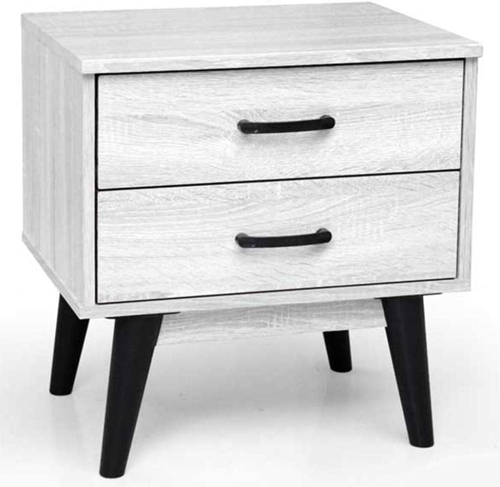 BAKAJI Nachttisch mit 2 Schubladen, modernes Design aus weißem Holz, Holzwerkstoff, Medium Bild 1