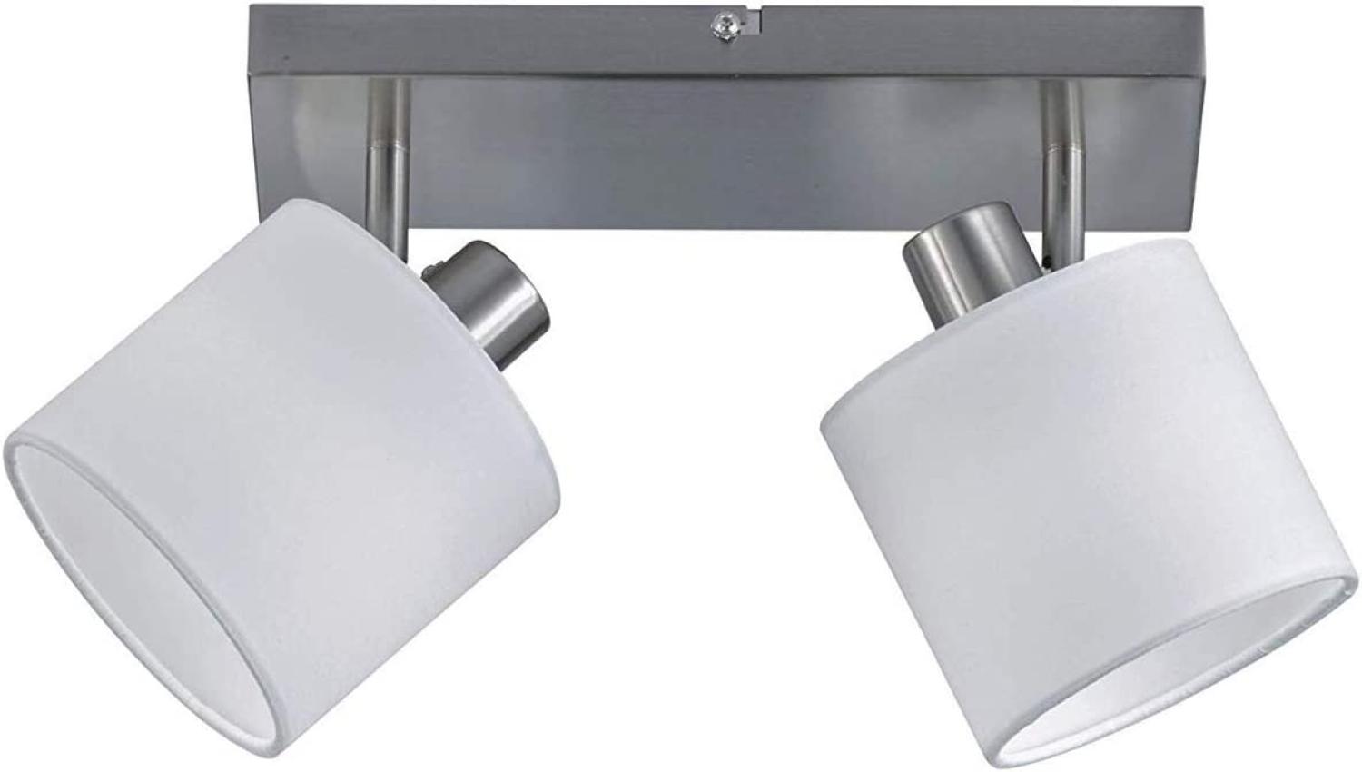 LED Deckenstrahler 2 flammig Silber matt mit Stoffschirmen in Weiß Bild 1