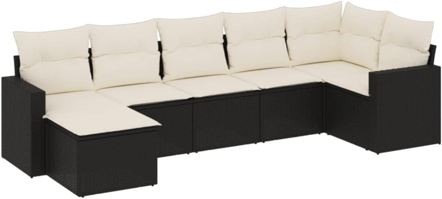 vidaXL 7-tlg. Garten-Sofagarnitur mit Kissen Schwarz Poly Rattan Bild 1