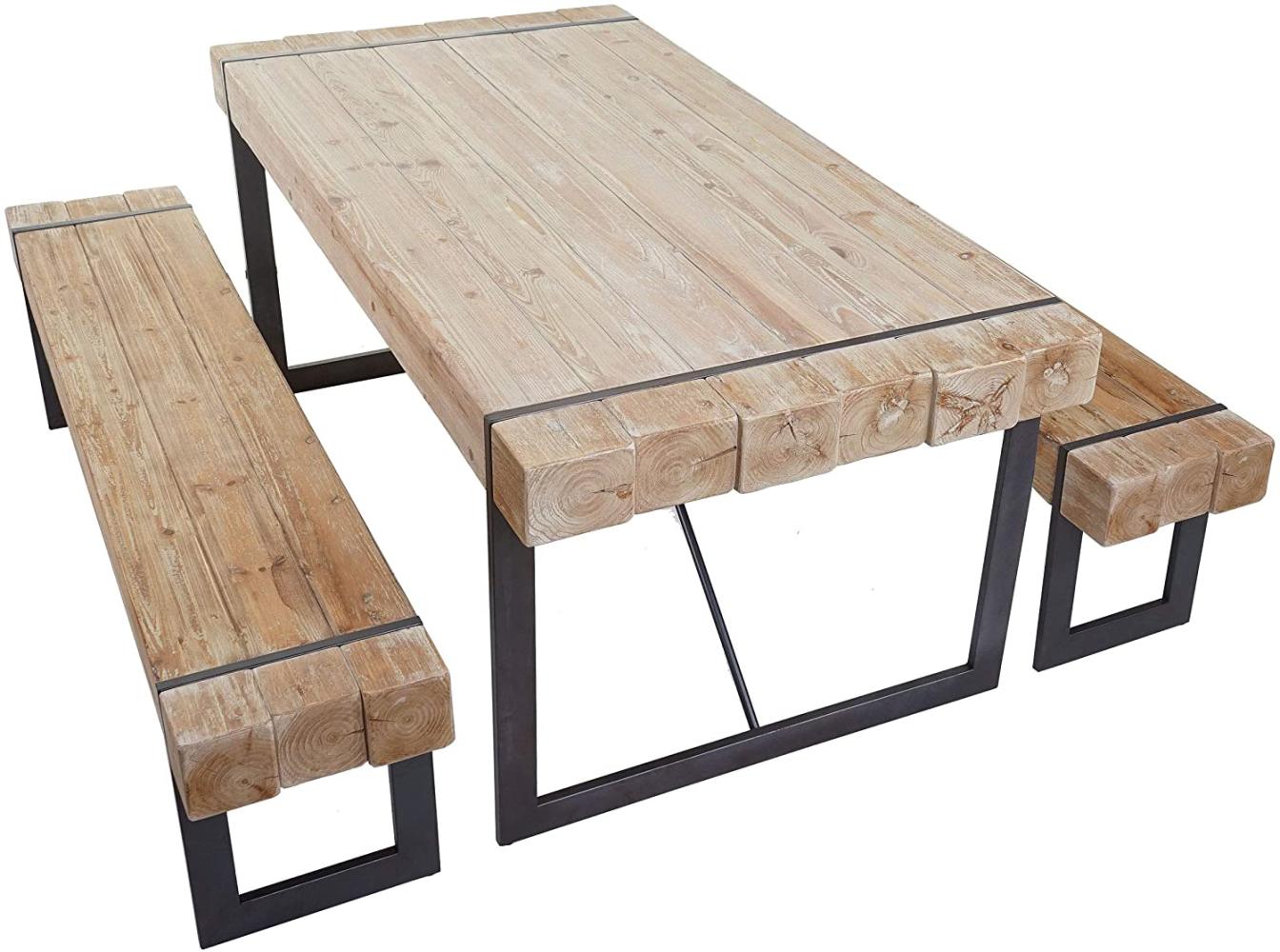 Esszimmergarnitur HWC-A15, Esstisch + 2x Sitzbank, Tanne Holz rustikal massiv MVG-zertifiziert ~ naturfarben 180cm Bild 1