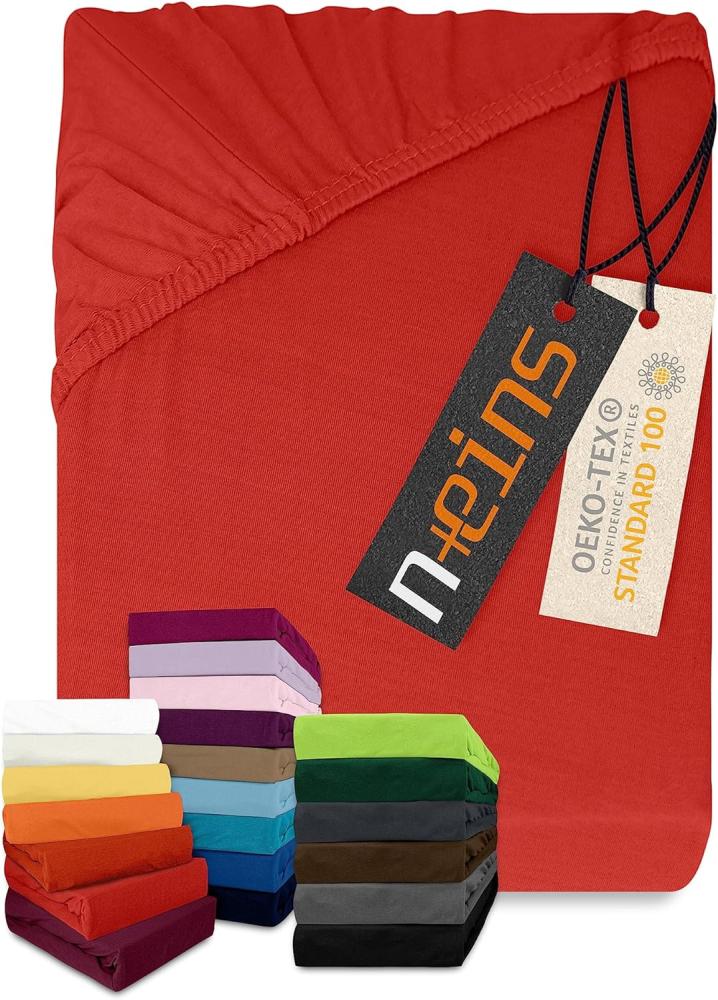 npluseins klassisches Jersey Spannbetttuch - vielen Farben + Größen - 100% Baumwolle 159. 192, 200 x 220 cm, rot Bild 1