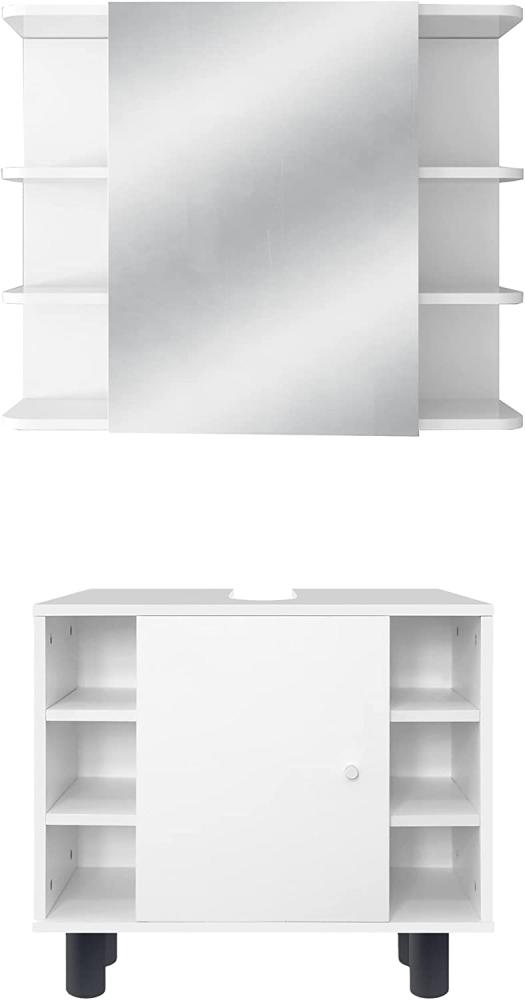 Badmöbel Set 2-Teilig modernen Stil Weiß aus Holz ML-Design Bild 1