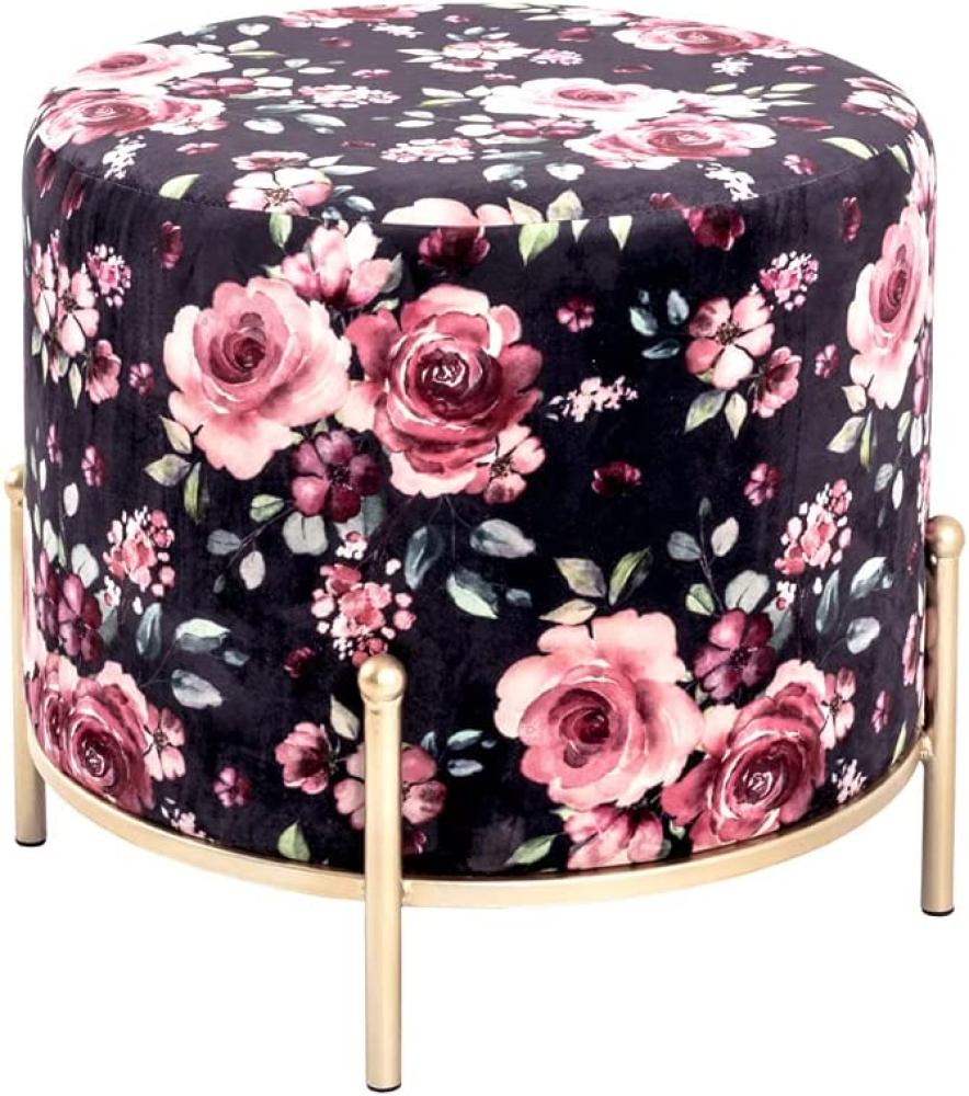 HAKU Möbel Hocker - aus MDF mit Textilgewebe aus Samt mit (Motiv Black Rose) bezogen, Sitzfläche gepolstert, Metall in goldfarben lackiert, montiert, bunt-Gold, 48 x 48 x 40 cm Bild 1