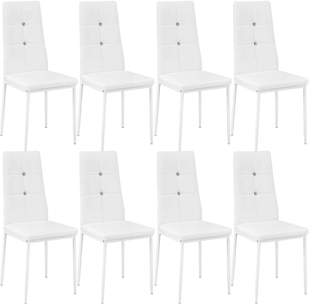 8 Esszimmerstühle, Kunstleder mit Glitzersteinen - weiß Bild 1