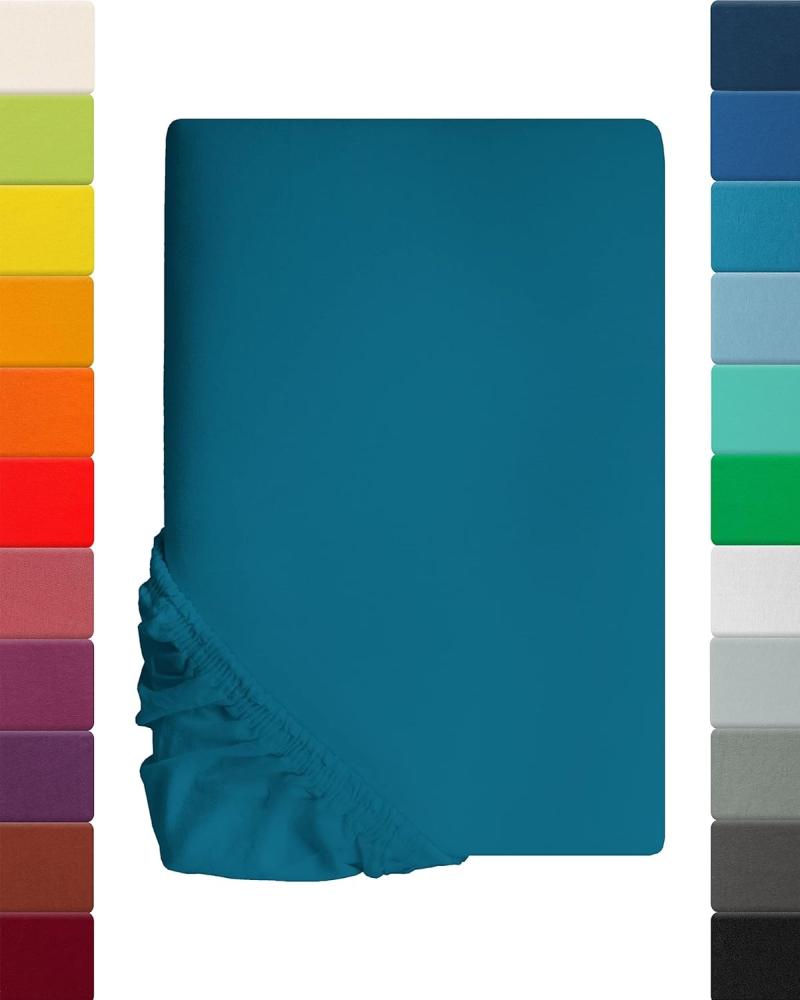 Kinder Jersey Spannbettlaken, Spannbetttuch, Lavea Serie Maya, 60x130cm | 70x140cm, Aquamarin, 100% Baumwolle, hochwertige Verarbeitung, mit Gummizug Bild 1