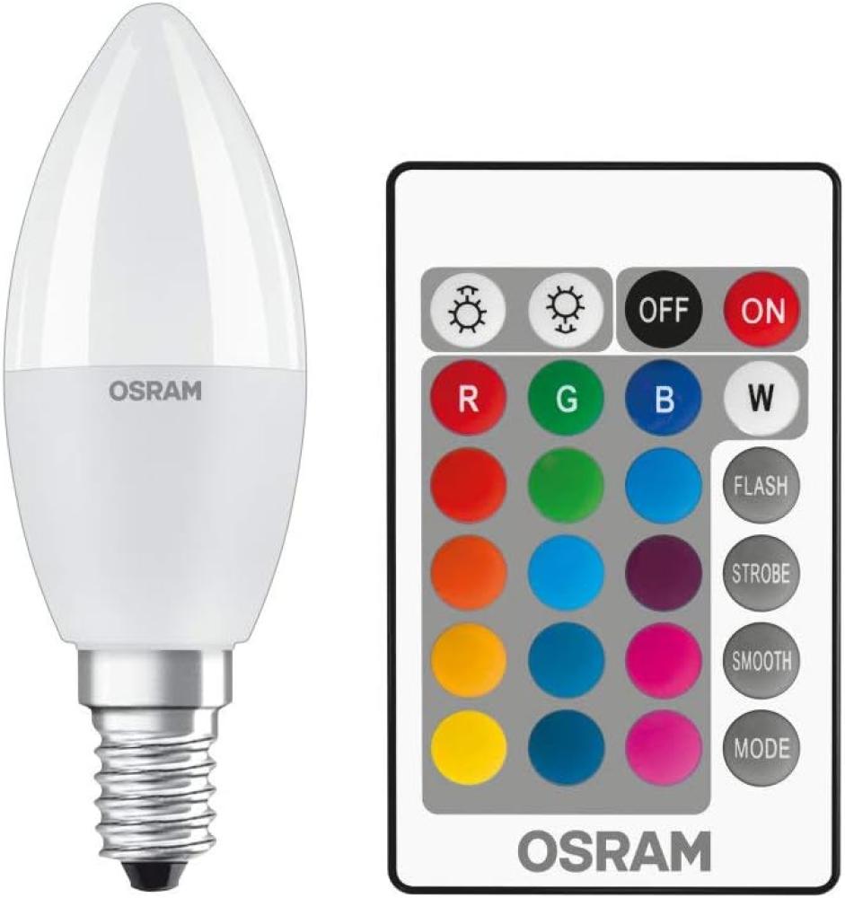 OSRAM STAR+ RGBW LED Lampe mit E14 Sockel, RGB-Farben per Fernbedienung änderbar, 5. 5W, Kerzenform, Ersatz für 40W-Glühbirne, matt, LED Retrofit RGBW lamps with remote control, Einzelpack Bild 1