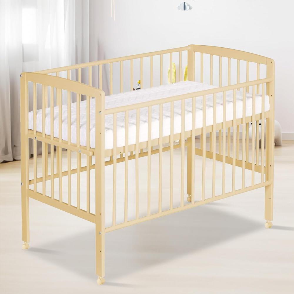 Schardt - Baby Beistellbett Micky Plus mit Rollen - Natur lackiert - 60×120 cm - Stufenlos Höhenverstellbar - inkl. Umbauseiten und Sicherheitsgurtsystem (Natur Lackiert mit Rollen) Bild 1